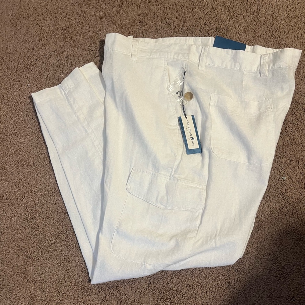NWT Caribbean Joe linen cargo pants sz 40/30